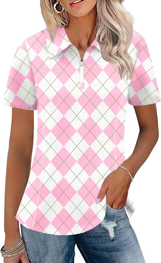 LUYAA Womens Golf Shirt Summer 1/4 Zip up Polo Shirts for Women Short Sleeve Moisture Wicking Gym Workout Tops