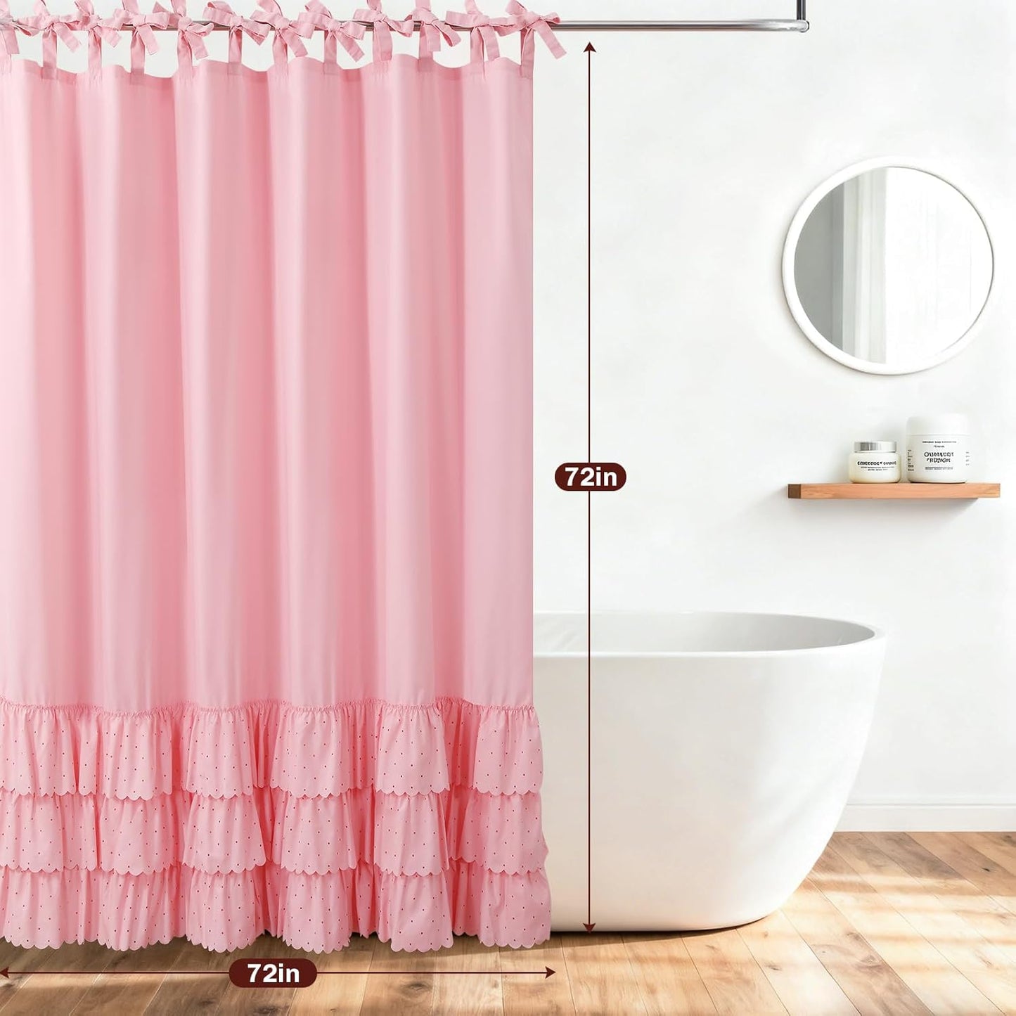 Boho Pink Ruffle Shower Curtains,Waterproof Microfiber Fabric Bow-Tie Decorative Bath Curtains for Bathroom,72" W x 72" H