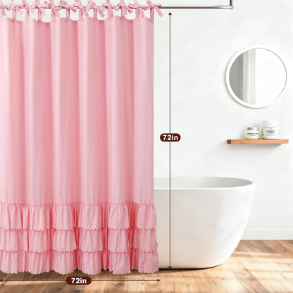 Boho Pink Ruffle Shower Curtains,Waterproof Microfiber Fabric Bow-Tie Decorative Bath Curtains for Bathroom,72" W x 72" H