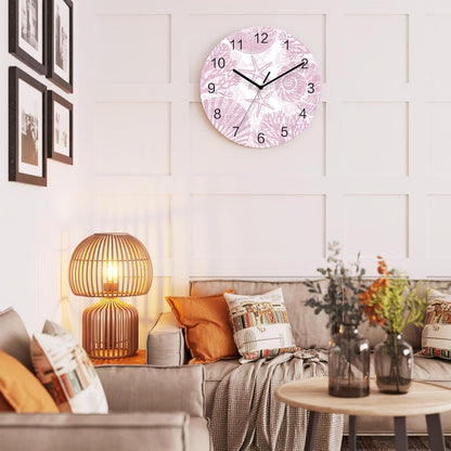 Coral Wall Clock Battery Operated Non-Ticking 10" Round Wood Clocks, Ocean Coral Coastal Marine Pink Kitchen Wall Clock for School Bathroom Living Room Home Office Wall Decor