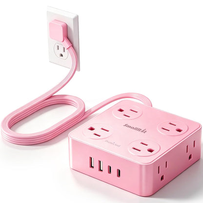 Extension Cord with Multiple Outlets, SMALLRT Power Strips with Surge Protection, 6.5FT Flat Plug Power Strip with USB Ports, 8 Outlets, Outlet Extender Surge Protector Outlet for Home Office, Pink