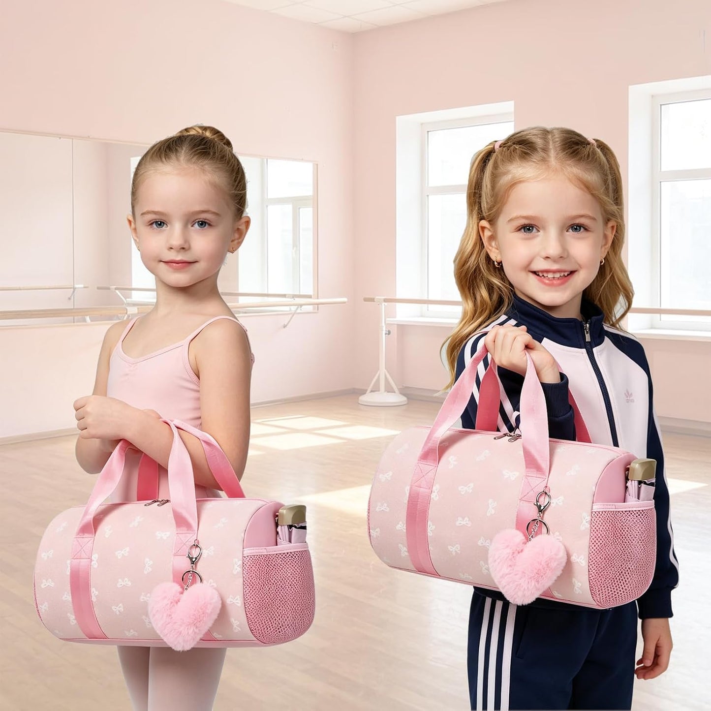 Little Girls Dance Bag, Glitter Girls Ballet Sports Duffle Bag with Shoulder Strap and Waterproof Wet Pocket Gymnastics Tote Bag for Dance Class Travel