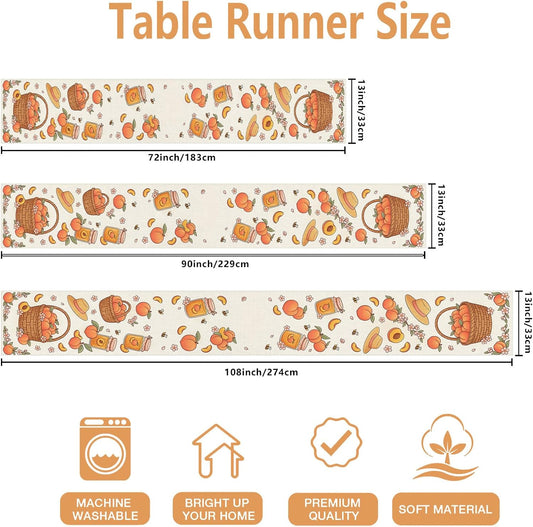 Vintage Peach Floral Table Runner, Rustic Summer Kitchen Dining Decor for Home Family Gatherings and Seasonal Parties 13x72 Inch