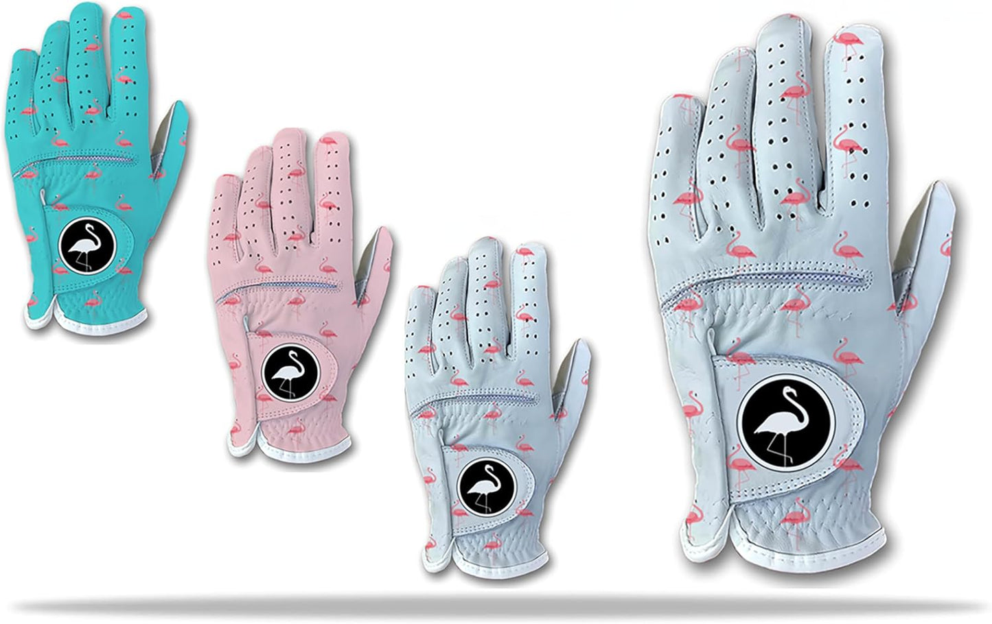 Tropical Flamingo Men's Golf Glove - 100% Cabretta Leather Left Right Hand Golfer Weather Grip Pink White Blue Adult Hawaiian Size Small Thru XXL