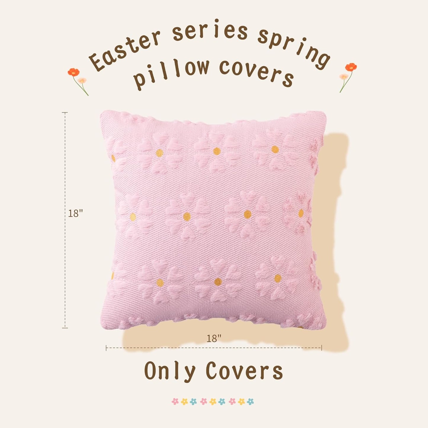 AQOTHES Spring Summer Pink Throw Pillow Covers 18x18 inch Set of 2 Flower Floral Faux Fur Cute Throw Pillows for Sofa Couch Living Room Decor