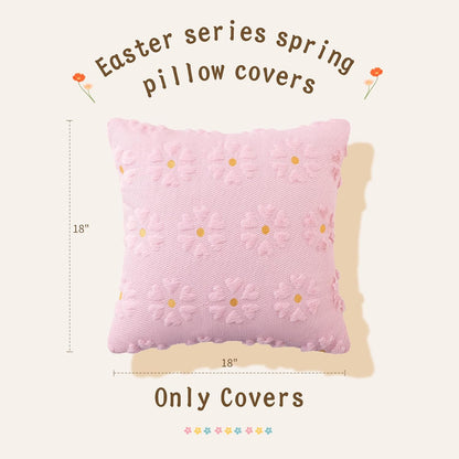 AQOTHES Spring Summer Pink Throw Pillow Covers 18x18 inch Set of 2 Flower Floral Faux Fur Cute Throw Pillows for Sofa Couch Living Room Decor