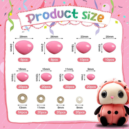 TOAOB 114pcs Pink Safety Noses for Amigurumis Plastic Animals Safety Noses with Washers 9mm 11mm 15mm 18mm 20mm 23mm 26mm 29mm Doll Crochet Noses for Craft Doll Plush Animals Accessories