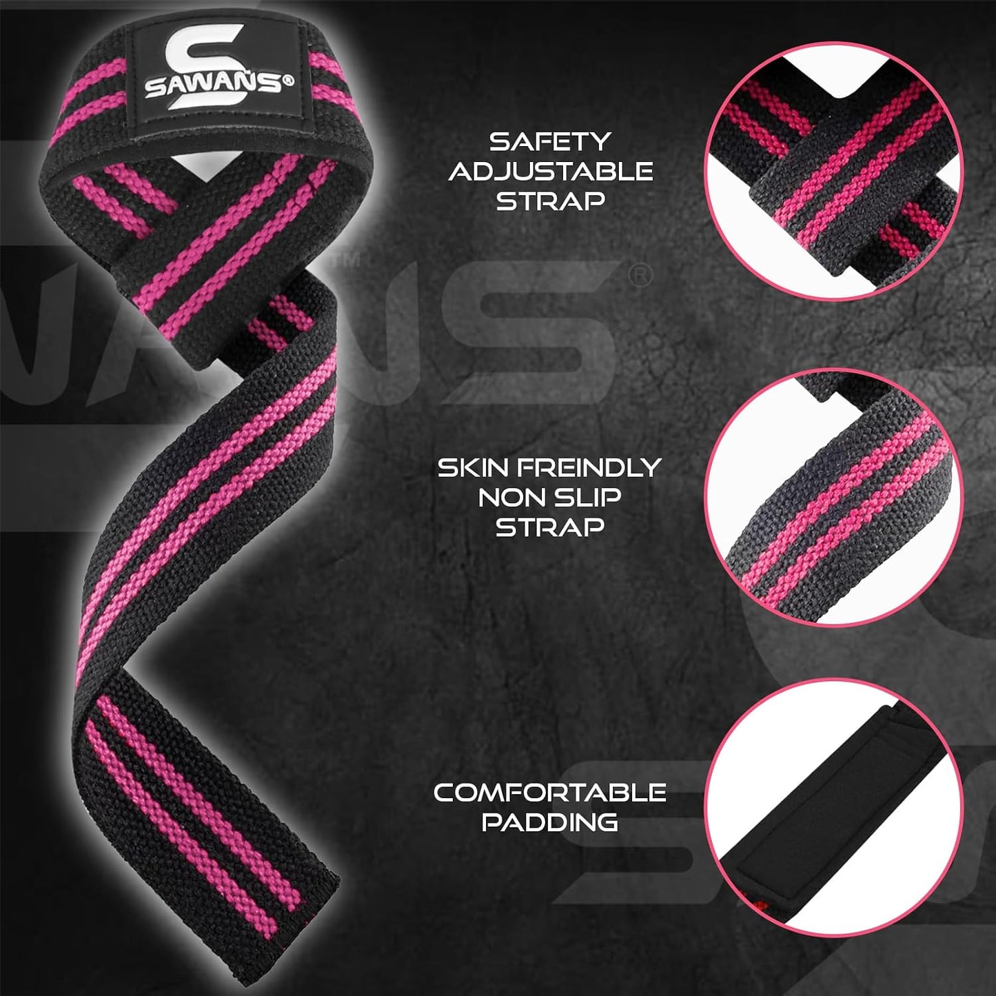 SAWANS Lifting Straps Weight Lifting Wrist Support Fitness Padded Gym Heavy Duty Anti Slip Hand Bar Grips Neoprene Bodybuilding Dumbbell Power Deadlift Barbells Workout Strength