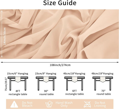 12 Pack Chiffon Table Runner 14x108 Inch Long 9ft Sheer Table Runners for Party Romantic Wedding Bridal Shower Fall Decorations-Peach