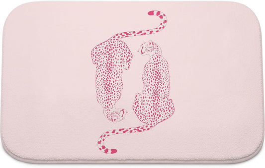 Pink Leopard Cheetah Bath Mat for Bathroom Decor - Light Pink Y2k Preppy Leopard Cheetah Print Bathroom Rug, Non Slip, 16x24 Inch