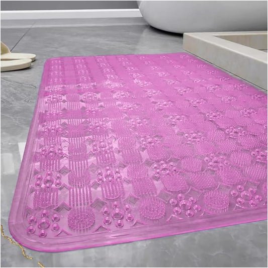 Transparent Anti-Slip Shower Mat with Suction Cups, Clear Bathroom Shower Stall Floor Mat, Machine Washable Bath Mat for Tub Non Slip with Drain Holes, Soft on Feet,Pink,34x69cm/13x27in