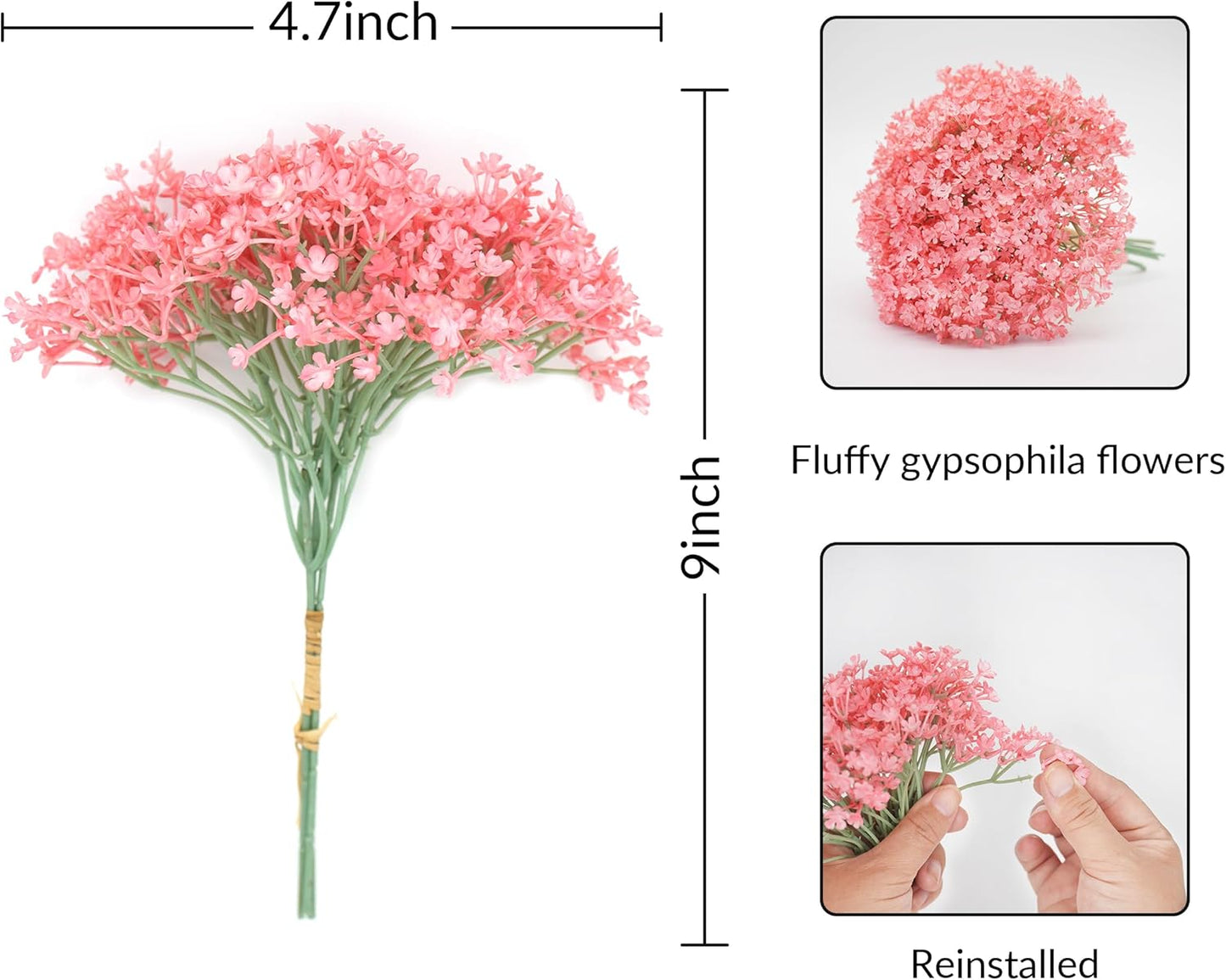 Babys Breaths Artificial Flower Bouquets, 12 Pcs Small Fake Babys Breath Faux Gypsophila Flowers for Home Office Party Decor, Baby Shower, Bridal Wedding Bouquet, Table Centerpieces