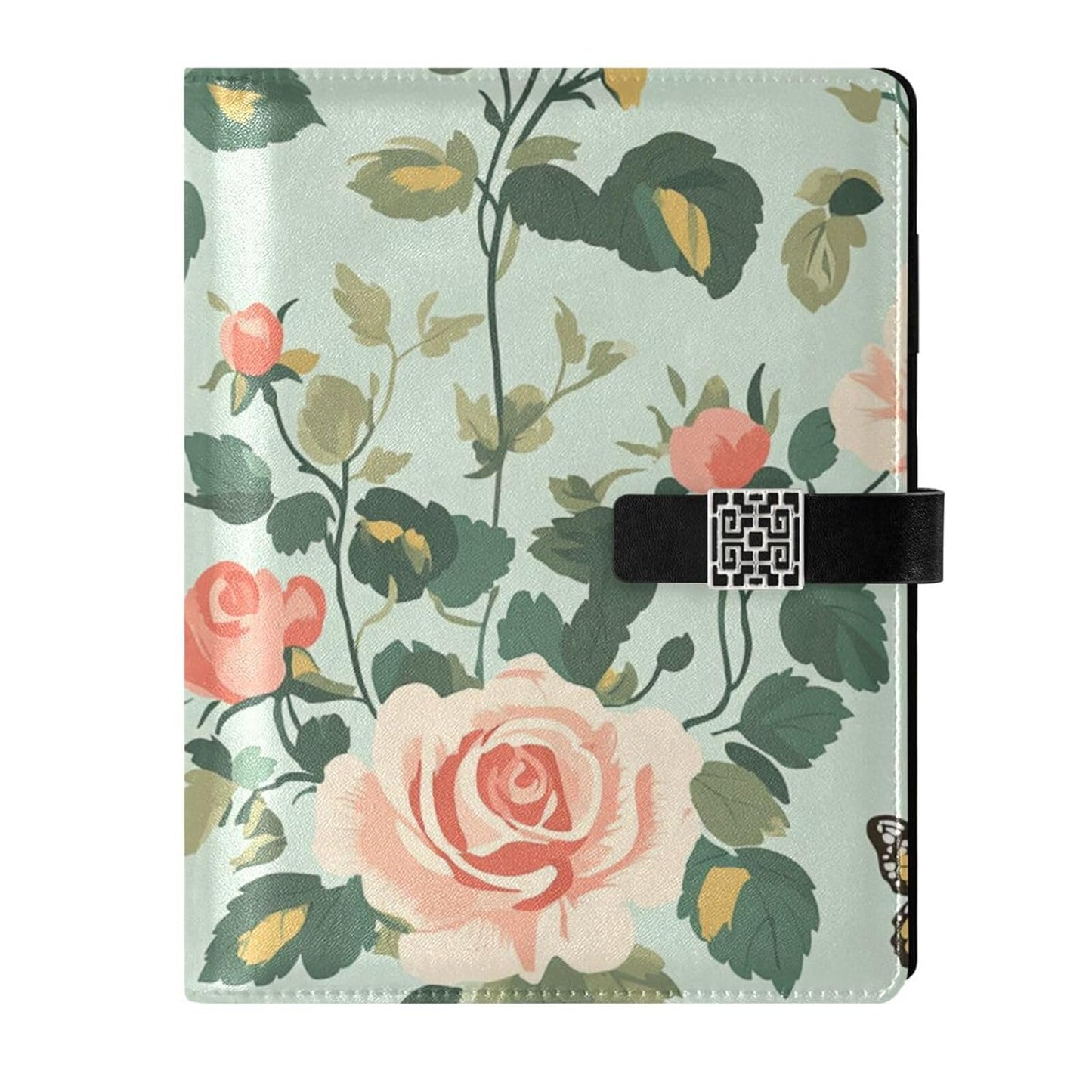 EtherSpher Spring Pastel Green Peach Flowers leather lined notebook college delicate college ruled notebooks for travelling 6.7x9.2