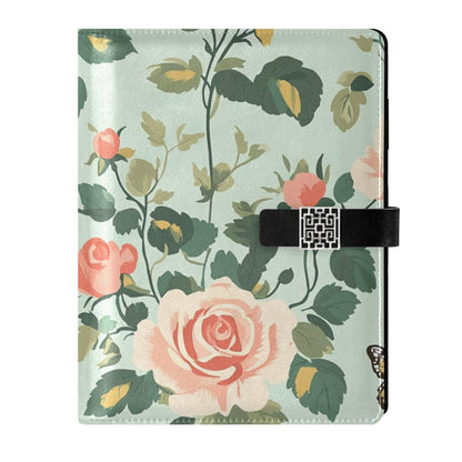 EtherSpher Spring Pastel Green Peach Flowers leather lined notebook college delicate college ruled notebooks for travelling 6.7x9.2