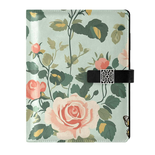 EtherSpher Spring Pastel Green Peach Flowers leather lined notebook college delicate college ruled notebooks for travelling 6.7x9.2