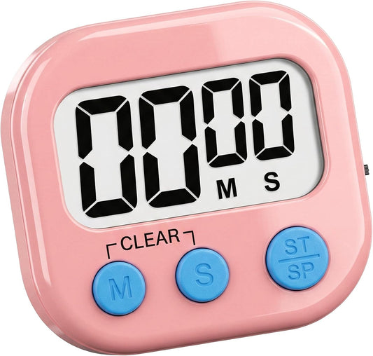 Kitchen Timer, Loud Alarm Clock Magnetic Backing Stand Cooking Timers, Digital Timer Teacher Supplies for Kitchen and Work 3x2.6x0.8inch Pink