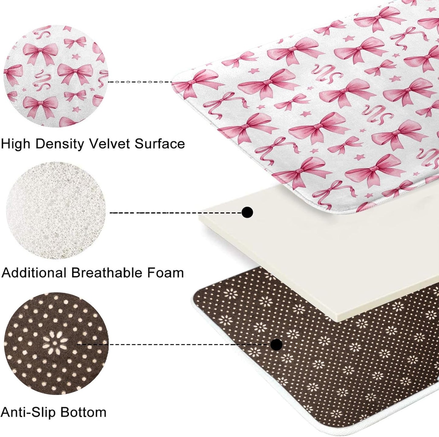 ArtSocket Bow Pink Coquette Bathroom Set with Shower Curtain and Bath Rugs and Accessories, Star Preppy Non-Slip Shower Curtain Set, Bathroom Decor 3 Pcs, 72" L x 72" W