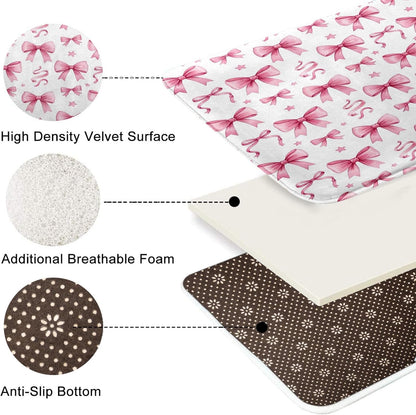 ArtSocket Bow Pink Coquette Bathroom Set with Shower Curtain and Bath Rugs and Accessories, Star Preppy Non-Slip Shower Curtain Set, Bathroom Decor 3 Pcs, 72" L x 72" W