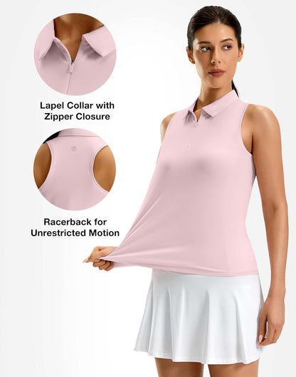 G Gradual Women's Golf Shirt Racerback Tank Zip Up Athletic Sleeveless Top Tennis Pickleball Cooling Polo Shirts Lightweight