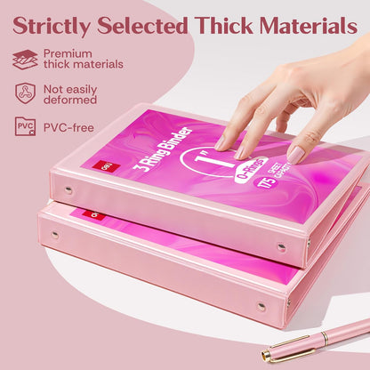 Deli 1-inch 3 Ring Binder with 2 Interior Pockets, 175 Sheets Capacity, 1 inch Binders fits 11" x 8.5" US Letter Size, Pink, 2 Pack