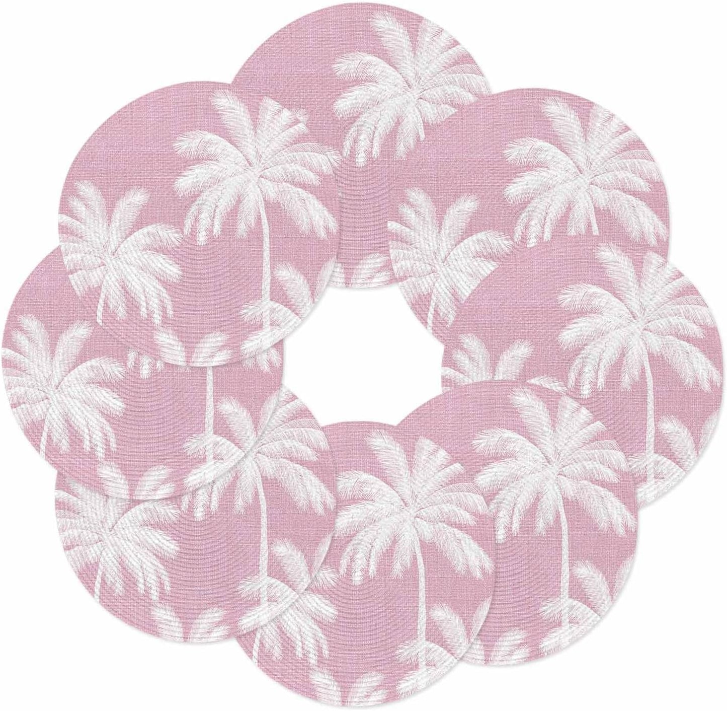 Round Placemats Set of 8 Tropical Palm Trees Place Mats Washable Woven Placemat Peach Pink Linen Coastal Circle Braided Table Mat for Kitchen Dining Table Party Home Decor 15 Inch