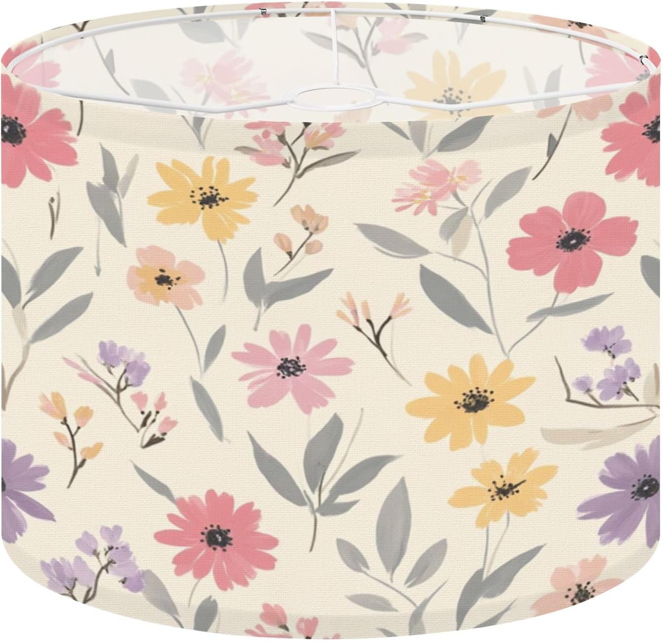 Large Lamp Shades for Floor Lamps Pastel Floral Soft Pink Yellow Purple Flowers Light Beige Easy Assembly Required Fabric Lamp Shades for Living Room Kitchen Room Decor 16x16x12in