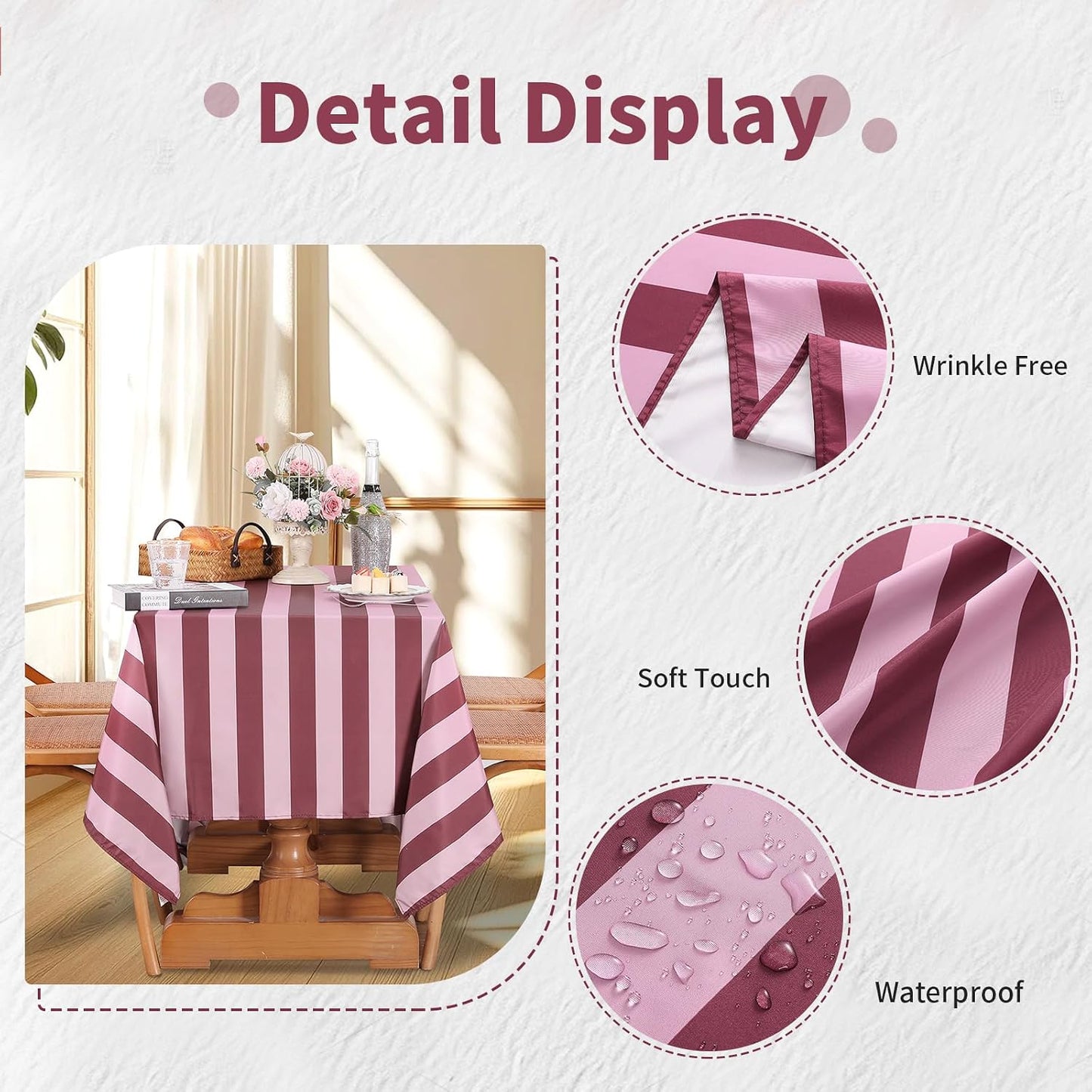 SoarDream Romantic Red Pink Stripe Tablecloth - 57×120 Inch Elegant Rectangle Table Cloth Waterproof Table Cover for Christmas Wedding Reception Outdoor Events Birthday Decoration