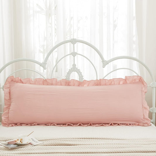 Pink Body Pillow Cover 20x54inches Long Pillowcase Ruffled Pillowcases Shabby Chic Ruffled Fringe Decor Body Ruffled Pillow Sham Cute Pillowcase (1 Body, Pink)
