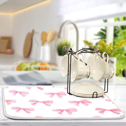 Light Pink Bows Watercolor Dish Drying Mat Absorbent Dishes Drainer Rack Mats Microfiber Reversible Dish Drying Pad Fast Dry Kitchen Accessories 16x18in For Kitchen Counter