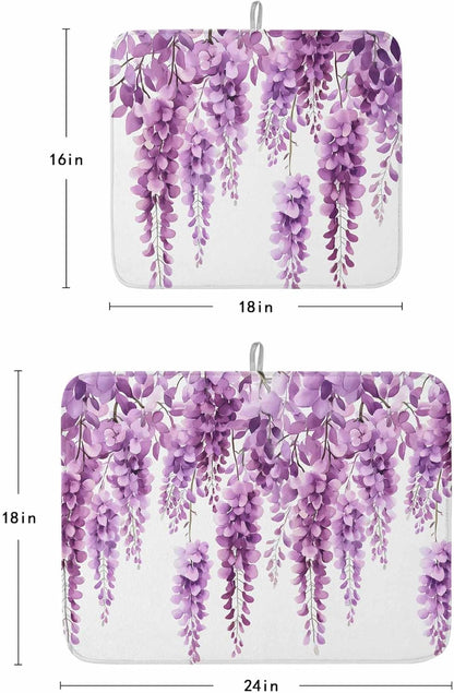 Dish Drying Mat Wisteria Floral Drying Mat for Kitchen Counter Light Pink Leaf Dish Pads Absorbent Microfiber Machine Washable 16 x 18 Inches