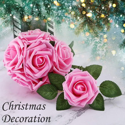 Higfra Artificial Flowers 25pcs Real Looking Fake Roses with Stems for DIY Wedding Bouquets Baby Shower Centerpieces Floral Arrangements Party Tables Home Decorations