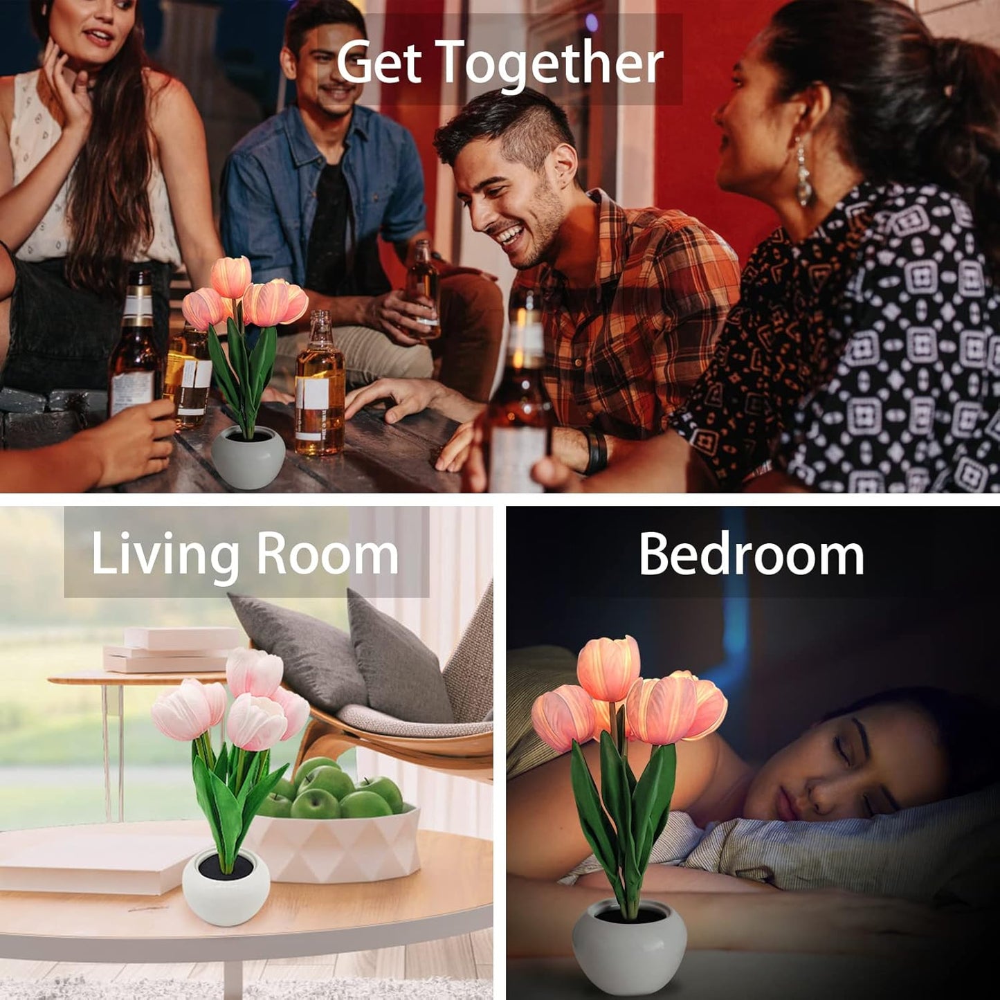 Flower Table Lamp Tulip Desk LED Night Light for Home Living Room Decor Artificial Flower with Vase Table Centerpieces for Birthday Holiday Party Wedding Room Decoration (Pink)…