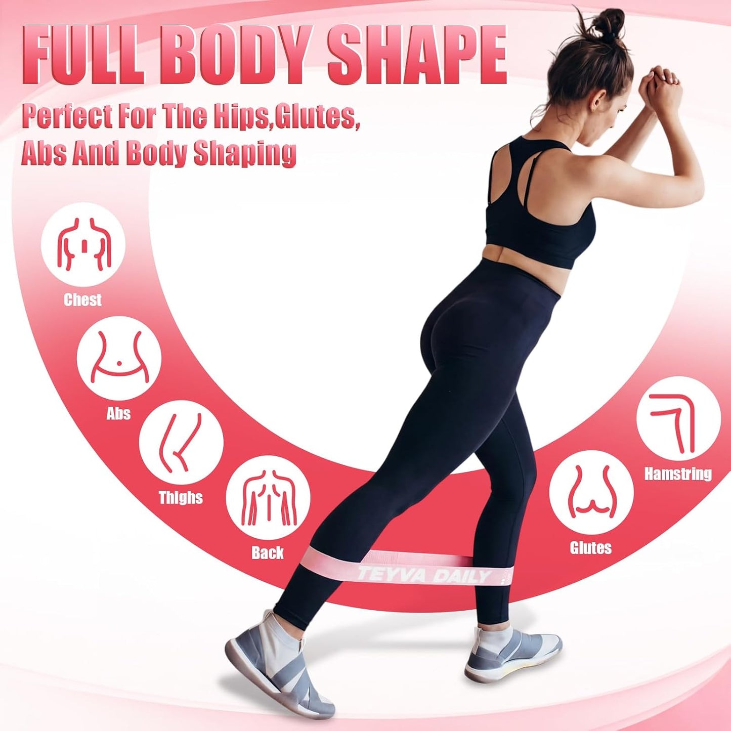 12 Pcs Fabric Resistance Bands for Working Out, Non-Slip Exercise Bands for Women, Pink Booty Elastic Loop Band for Glute Butt Thigh Yoga Pilates Stretching Gym Studio