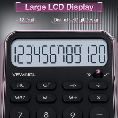 VEWINGL Desktop Calculator, 12 Digit HD Display with% Key, Metallic Vacuum-Plated Surface, Great for Office, School, or Home (Pink Chrome, Non-Voice)