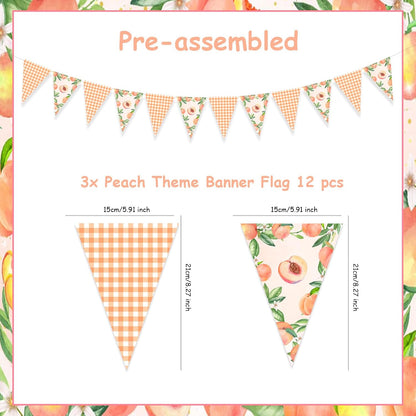 Peach Party Decoration 3PCS Sweet Peaches Party Banners One Sweet Peach Birthday Supplies Pennant Banner Fruit Theme Birthday Hanging Banner for First Bday Baby Shower Bachelorette