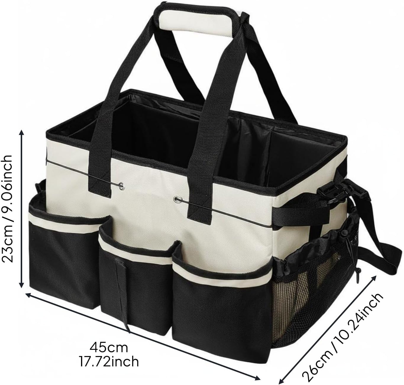 Gralara Janitorial Supply Bag Waterproof Housekeeping Tool Bag Large Capacity Cleaning Supply Carrier for Housekeepers, Cleaners, Car Wash, Gardening, Pink Black