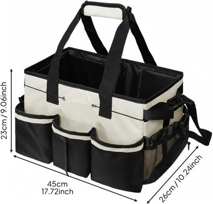 Gralara Janitorial Supply Bag Waterproof Housekeeping Tool Bag Large Capacity Cleaning Supply Carrier for Housekeepers, Cleaners, Car Wash, Gardening, Pink Black