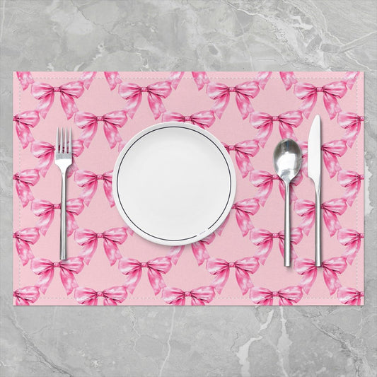 jejeloiu Peach Pink Bows Placemats Set of 4 18"x12" Kids Coquette Bows Placemat for Kitchen Dining Table Decor Indoor Outdoor for Watercolor Bow Table Place Mats, Bowknot