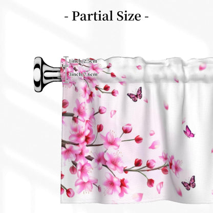 Floral Valances for Windows - Pink Cafe Curtains Cherry Blossom Short Curtains for Living Room Bathroom Bedroom Basement