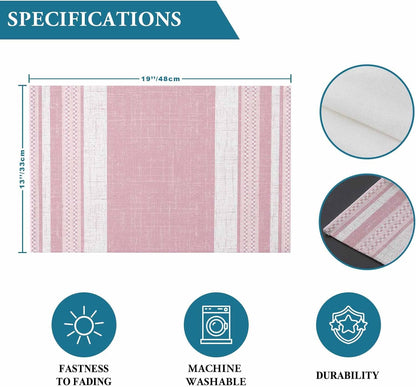 Vintage Pink Striped Placemats Set of 6, Farmhouse Modern Stripes Boho Placemats for Dining Table, Place Mats for Kitchen Tabletop, Waterproof Wipeable Dining Table Mats Set