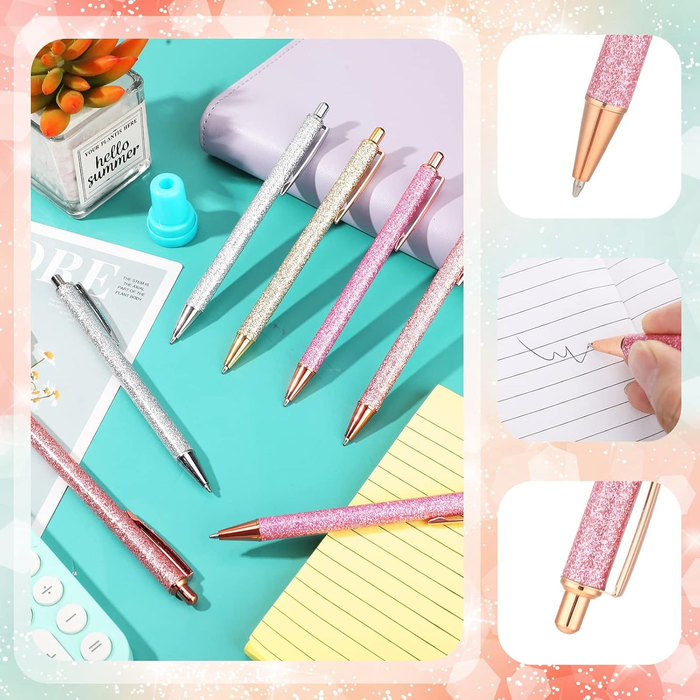 Leinuosen 20 Pcs Ballpoint Pens Comfortable Writing Metal Retractable Black Ink Gift Pens with Medium Point for Office Supplies(Silver, Gold, Dark Pink, Light Pink)