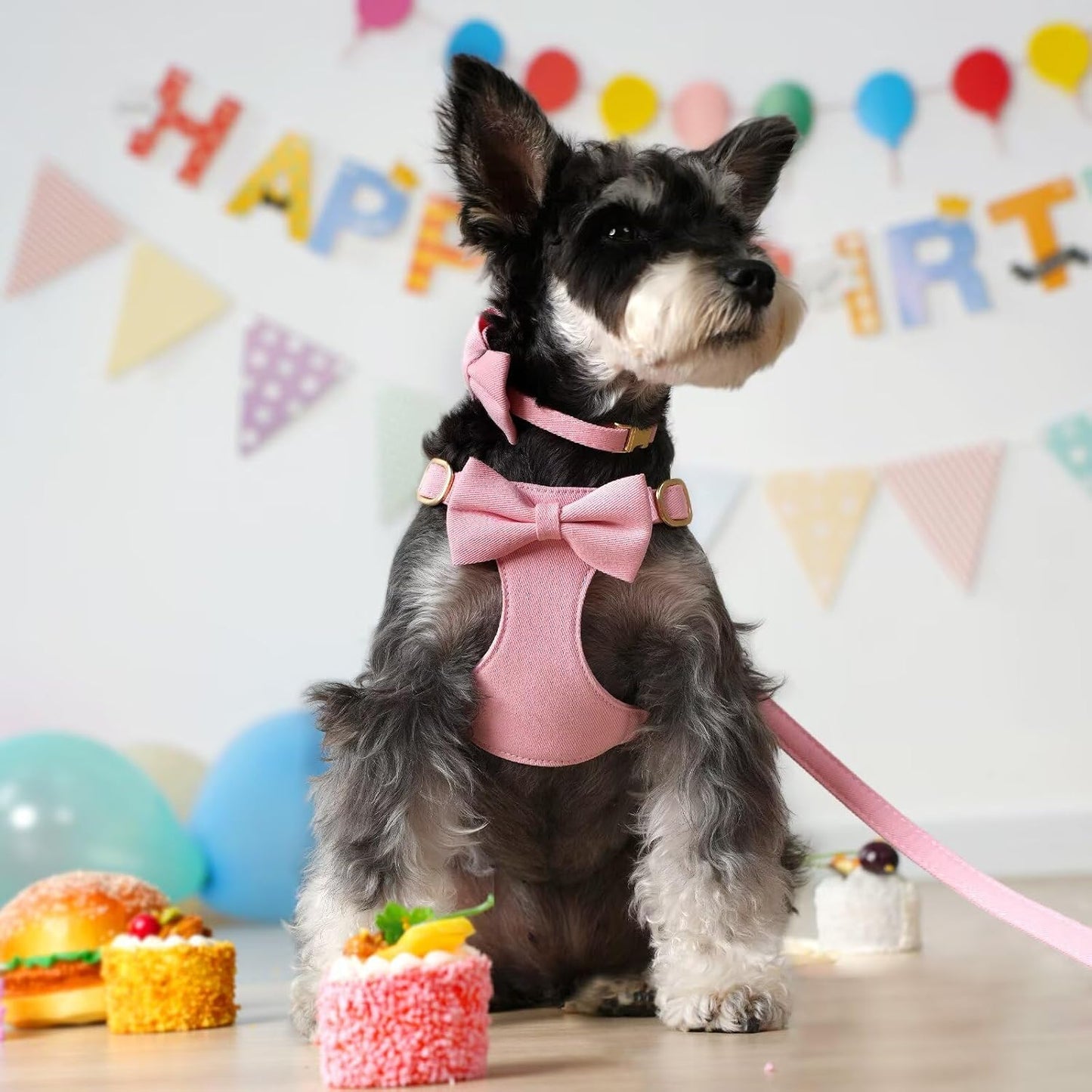 Beirui Adorable Small Dog Harness Collar Leash Set,Cute Puppy Harness with 3 Bows for XS Dogs,Yorkie,Adjustable Step-in Vest for Walking,Parties&Holiday Outfits(Pink,XS)