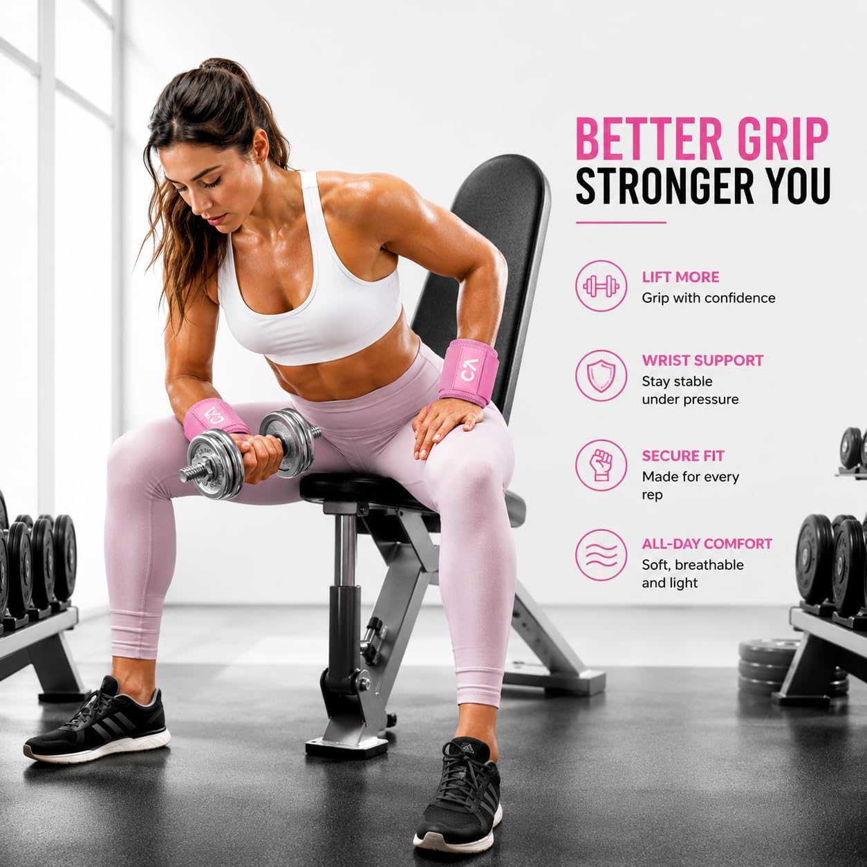 Wrist Wraps for Weightlifting, 18” Adjustable Elastic Wrist Support with Thumb Loop, Cute Pastel Gym Wraps for Small Wrists, Bench Press, Powerlifting & Strength Training