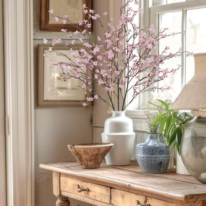 3 Pcs Cherry Blossom Branches Artificial Flowers for Spring Summer Indoor Decoration Faux Cherry Blossom Long Stems Light Pink Silk Fake Flowers for Tall Vase Arrangements Home Wedding Table