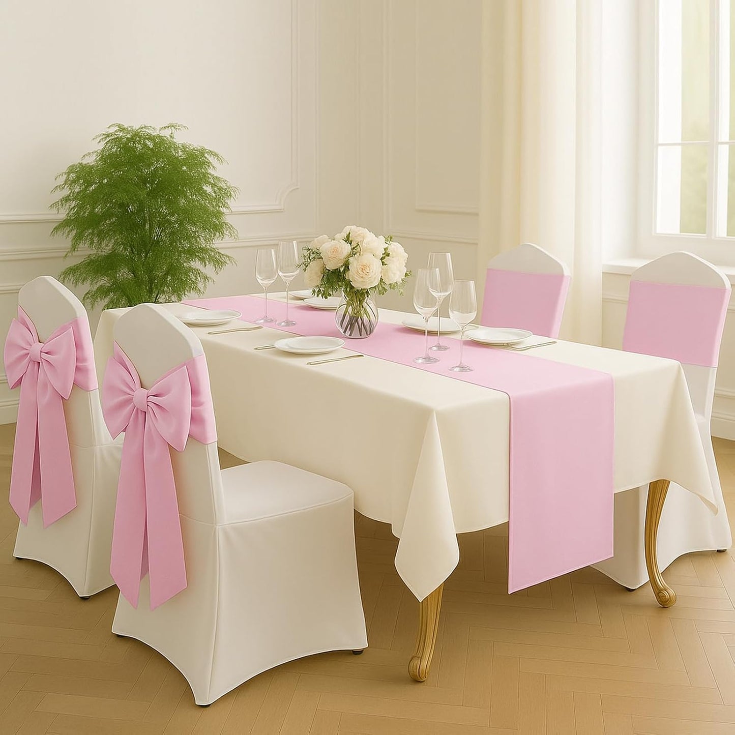 Q&J Fabric Co 2 Packs Satin Table Runners, 12x108 Inches Long, Silk-Like Smooth Pink Satin Table Decor for Festive Christmas Thanksgiving Wedding Birthday Party Banquets Decorations