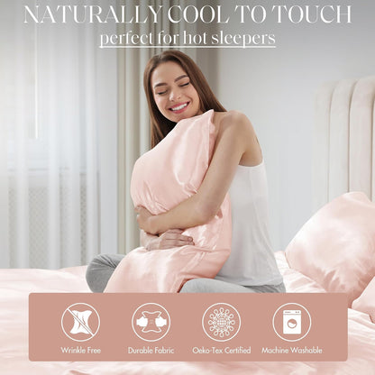 Madison Park Essentials Set of 2 Satin Pillowcase for Hair & Skin, Luxuriously Soft, Silky with Natural Sheen Luster, Cool to Touch, Wrinkle-Free, Machine Washable, Standard Blush 2 Piece