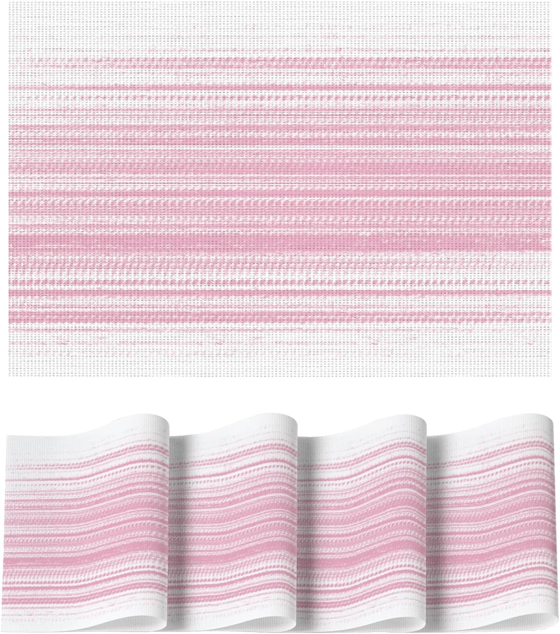 Artoid Mode White Pink Vinyl Placemats Set of 4, Washable Heat Resistant Non-Slip Woven Plastic PVC Easter Place Mats for Farmhouse Holiday Party Kitchen Dining Decor