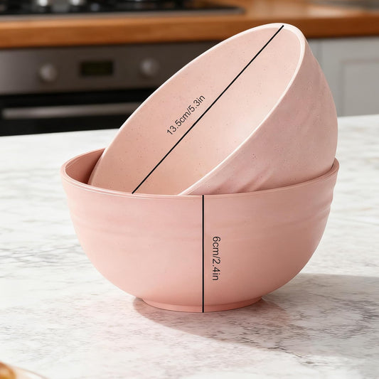Cereal Bowls, Unbreakable Wheat Straw Bowl Set of 4 Reusable Fiber Lightweight Bowls Set - Dishwasher & Microwave Safe - Perfect for Snacks, Cereal, Ice Cream, Soup, Rice Bowls(5.3IN Pink)