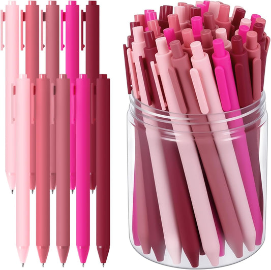 Crtiin 50 Pcs Gel Pens Bulk, 0.5mm Fine Point Black Ink Pen with Assorted Colored Retractable Quick Dry Pens for Office School Journaling, Server, Classroom, Back to School Supplies (Pink Series)