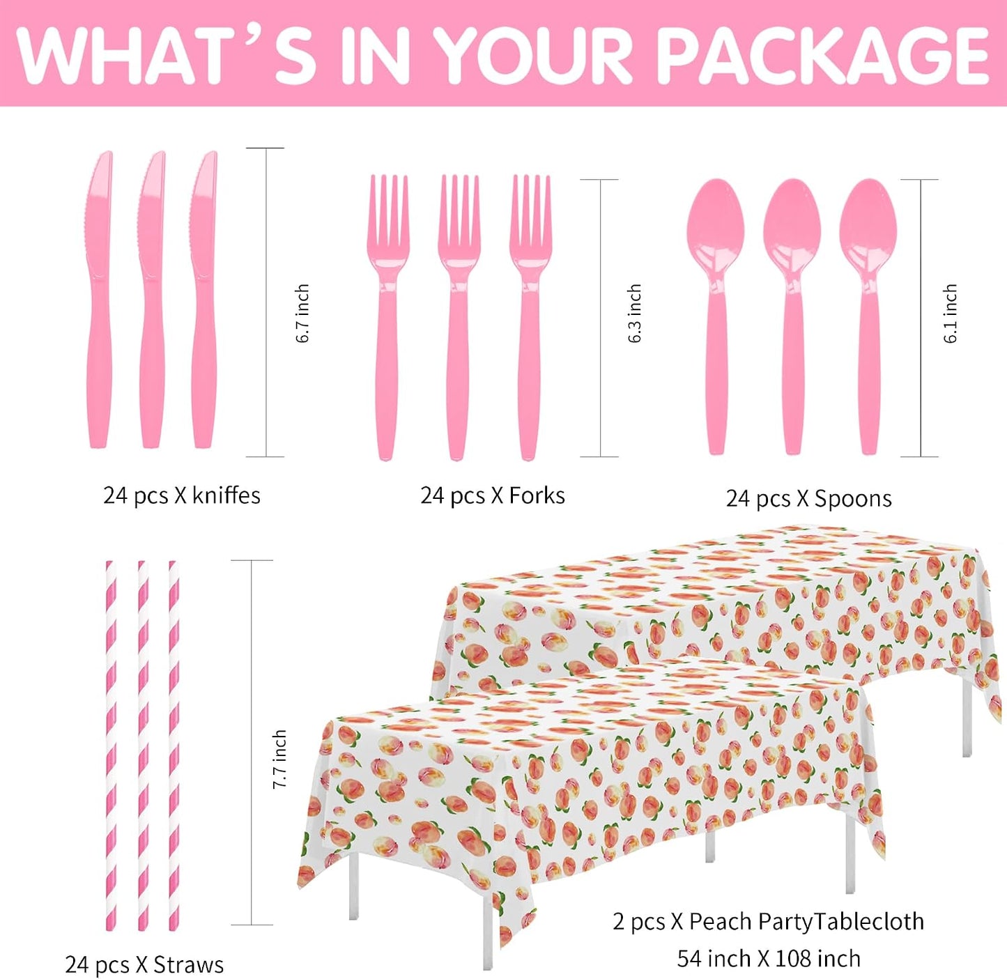 Peach Decorations Party Tableware - Fruit Theme One Sweet Peach Birthday Supplies, Plate, Cup, Napkin, Tablecloth, Cutlery, Baby Shower Decorations | Serves 24